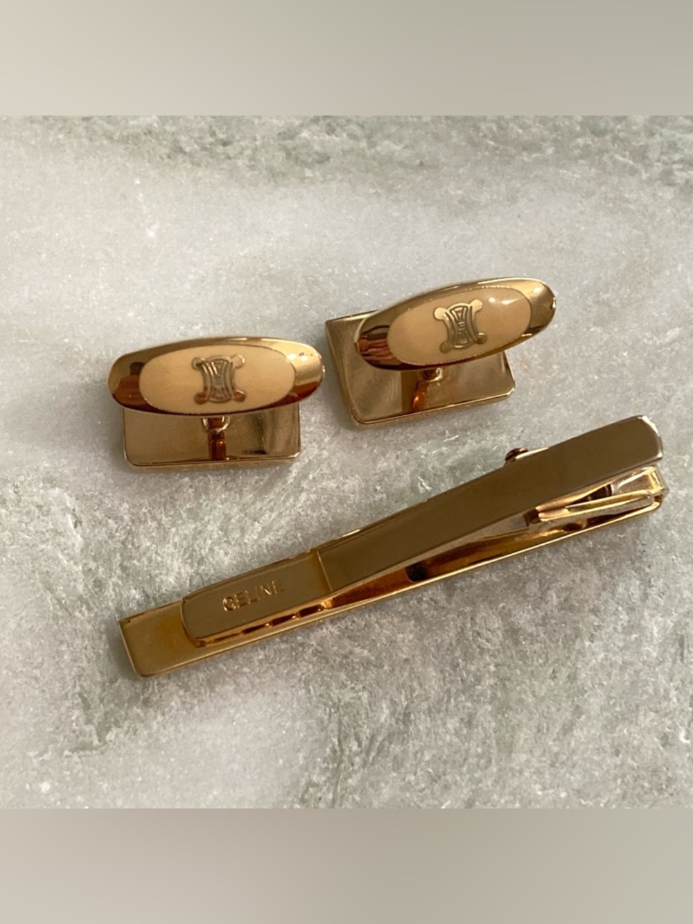 Celine Cuff Links + Tie Clip Set Vintage - Picture 5 of 6